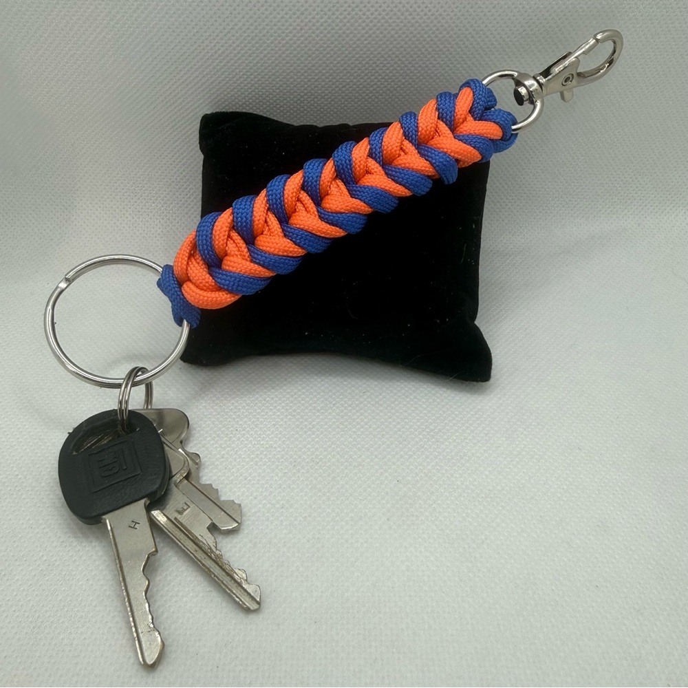 Handmade Orange & Royal Blue Paracord Keychain with Lobster Clasp